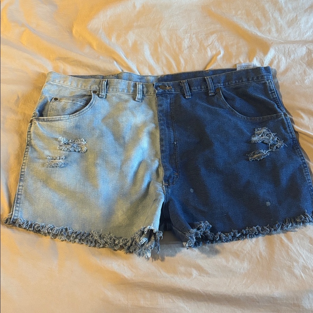 Wrangler Two Tone Blue Distressed Denim Shorts